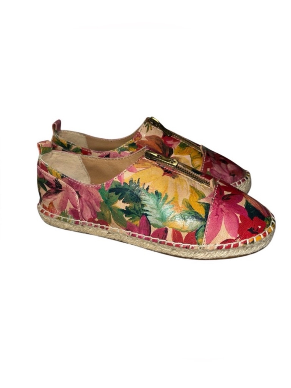 Patricia Nash 7.5 Floral Leather Espadrilles Eva Flats Zip Shoes